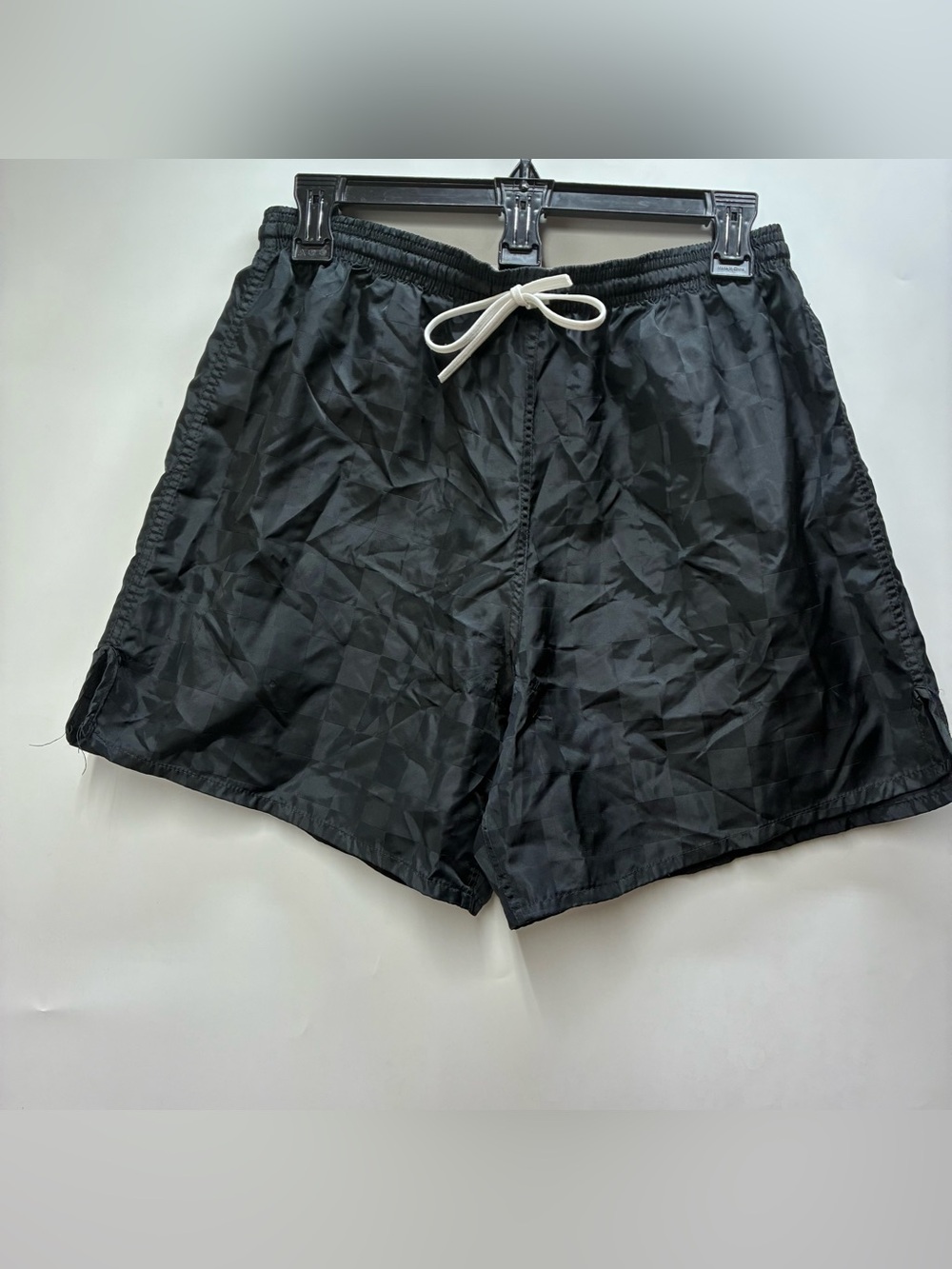 Vintage Umbro Unisex Medium Black Checkered High Waist Shorts Drawstring Soccer